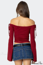 Bow Tie Off Shoulder Long Sleeve Crop Top image 3