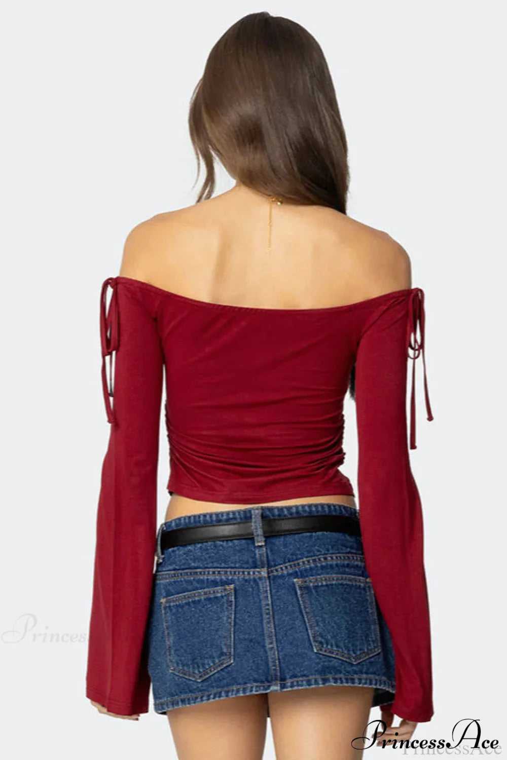 Bow Tie Off Shoulder Long Sleeve Crop Top image 3