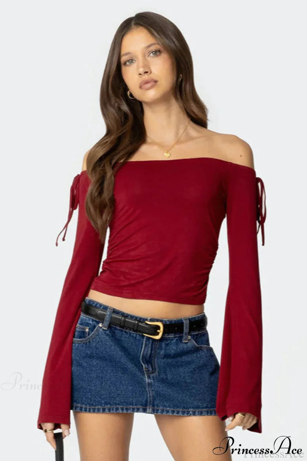 Bow Tie Off Shoulder Long Sleeve Crop Top image 2