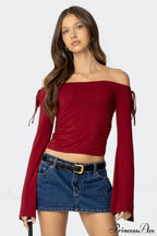 Bow Tie Off Shoulder Long Sleeve Crop Top image 2