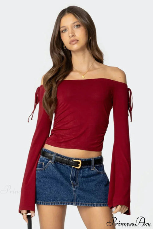 Bow Tie Off Shoulder Long Sleeve Crop Top image 2