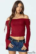 Bow Tie Off Shoulder Long Sleeve Crop Top image 1