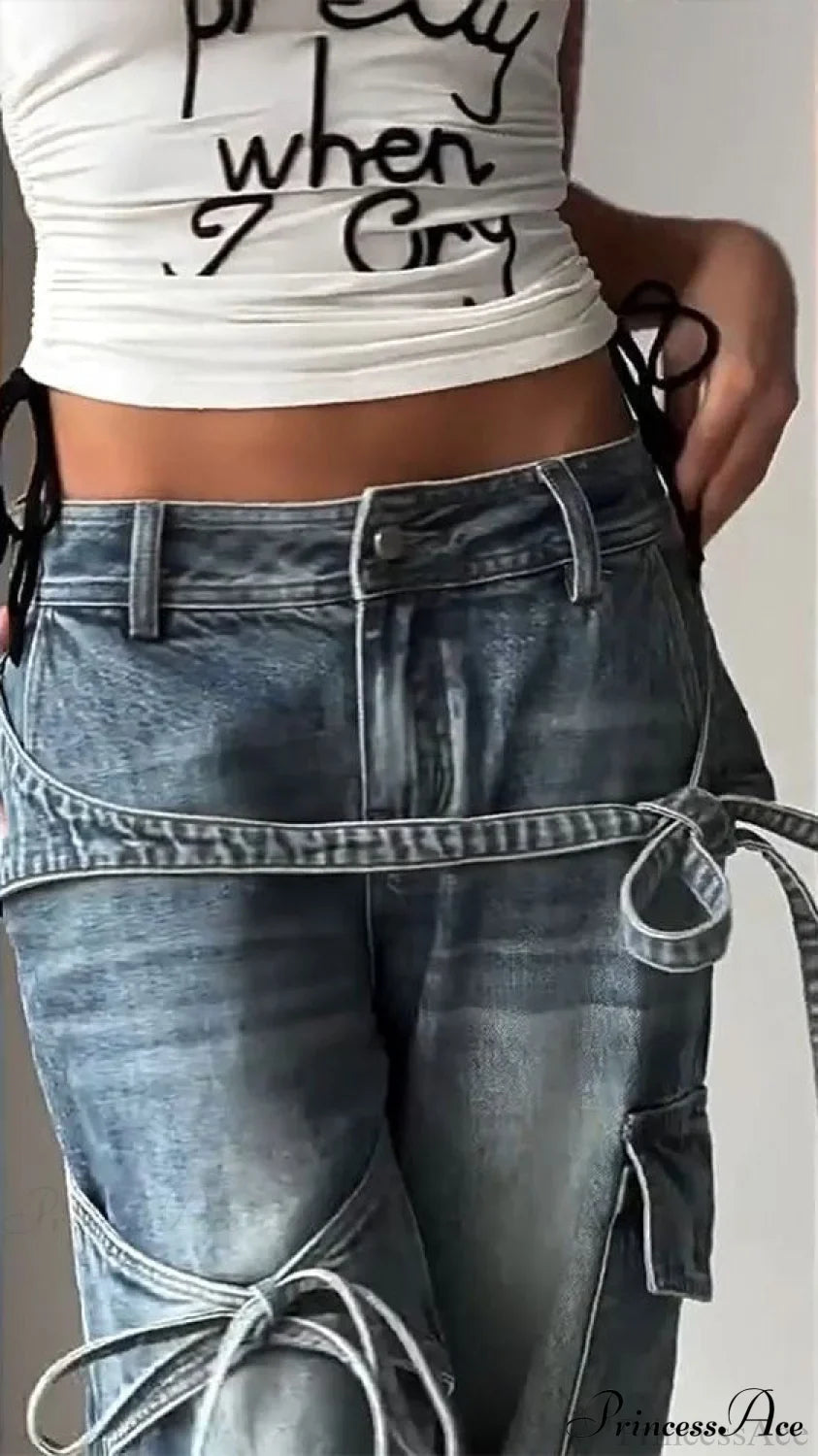 Bow Tie Strap Wide Leg Jeans image 2