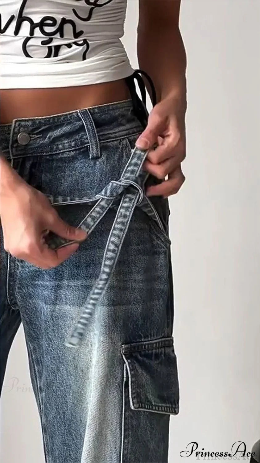 Bow Tie Strap Wide Leg Jeans image 4