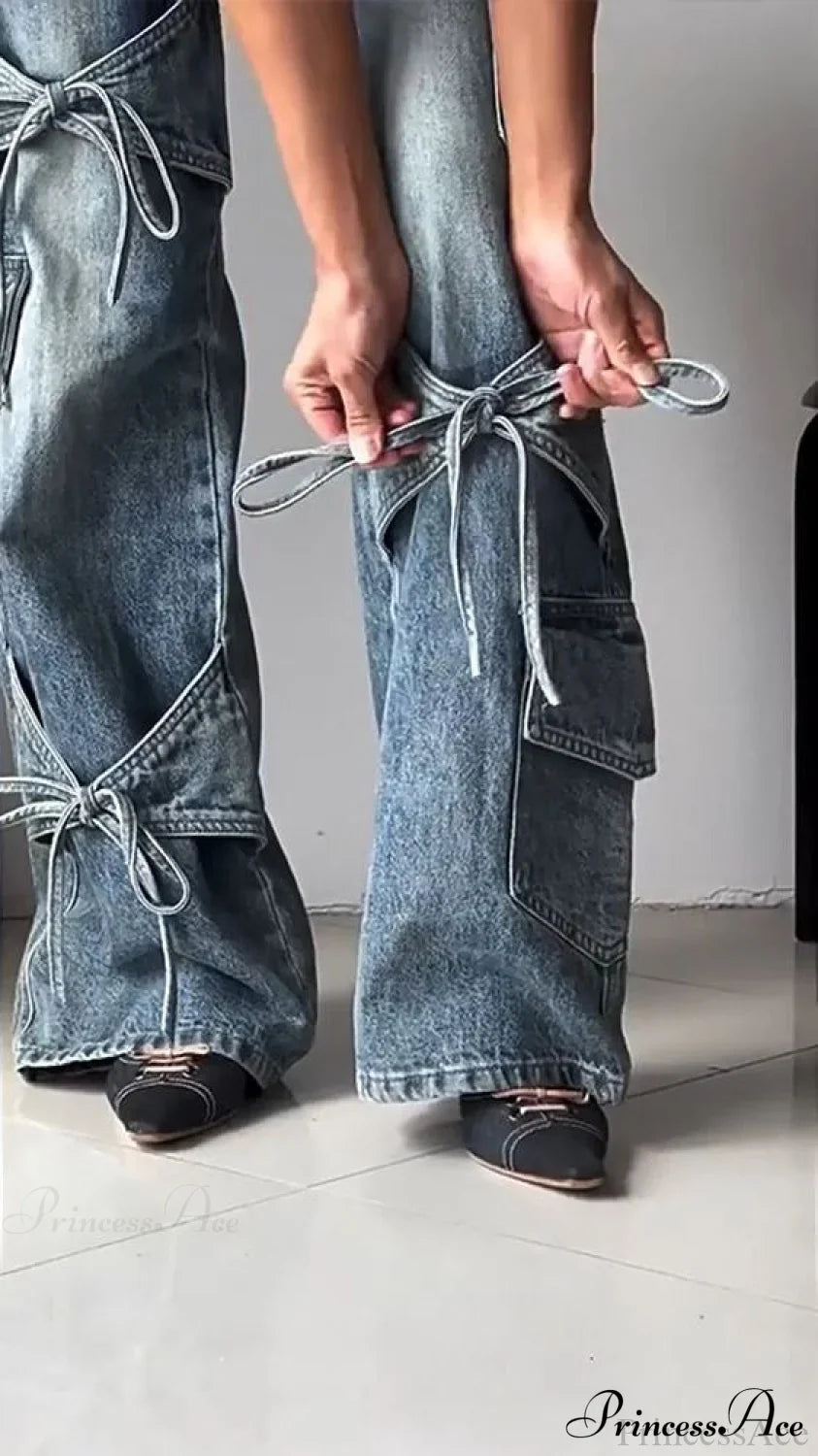 Bow Tie Strap Wide Leg Jeans image 5