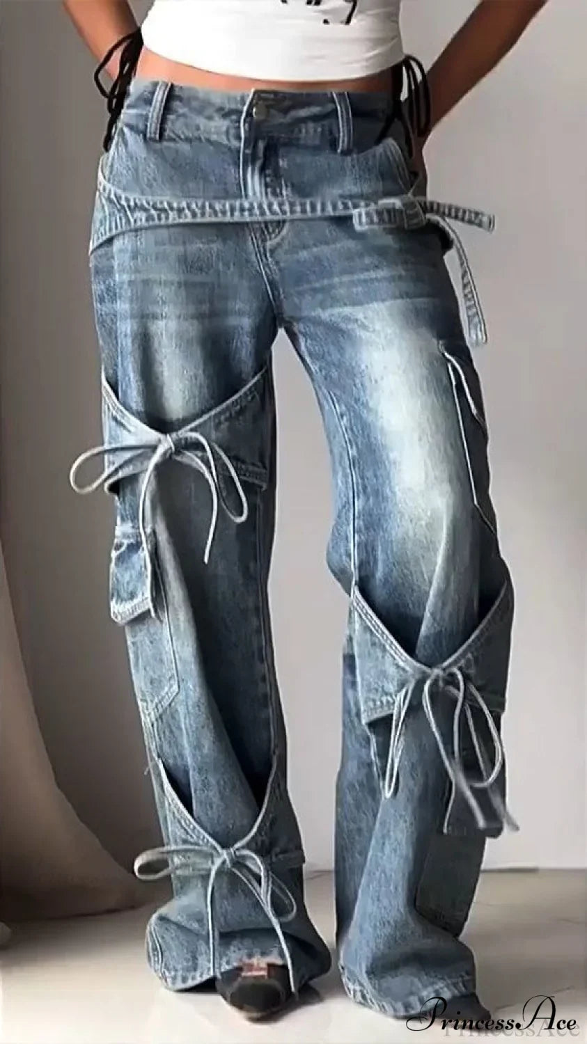 Bow Tie Strap Wide Leg Jeans image 1