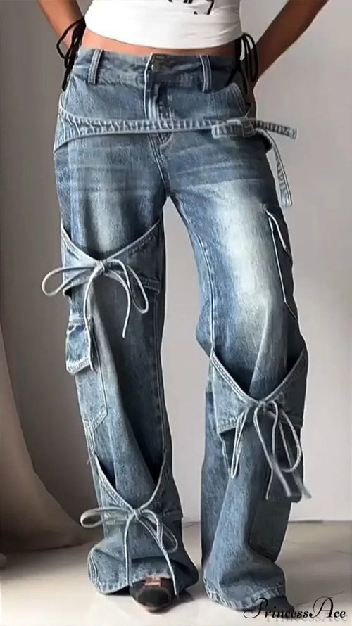 Bow Tie Strap Wide Leg Jeans image 1