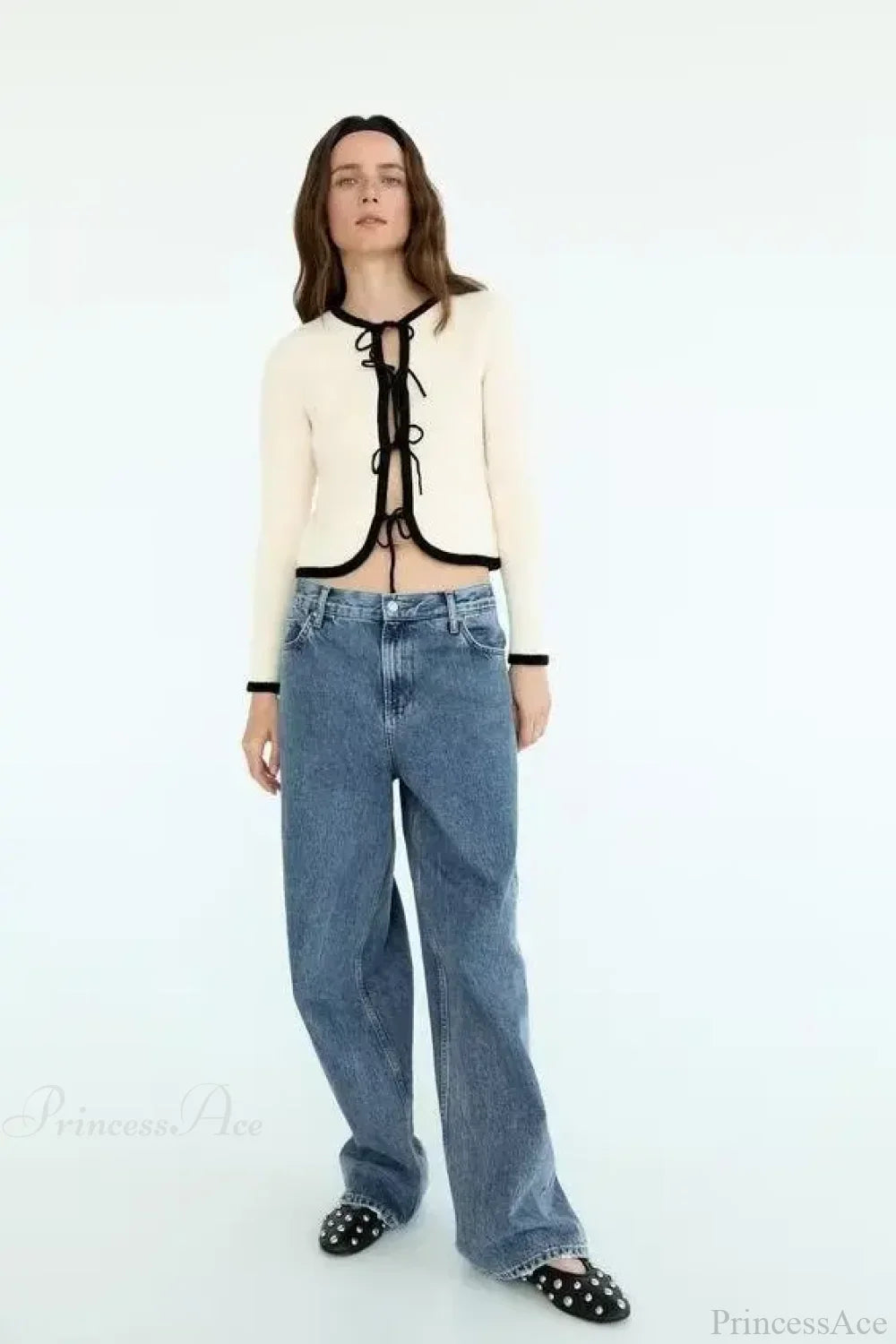 Bow Tie V-neck Long Sleeve Cardigan image 2