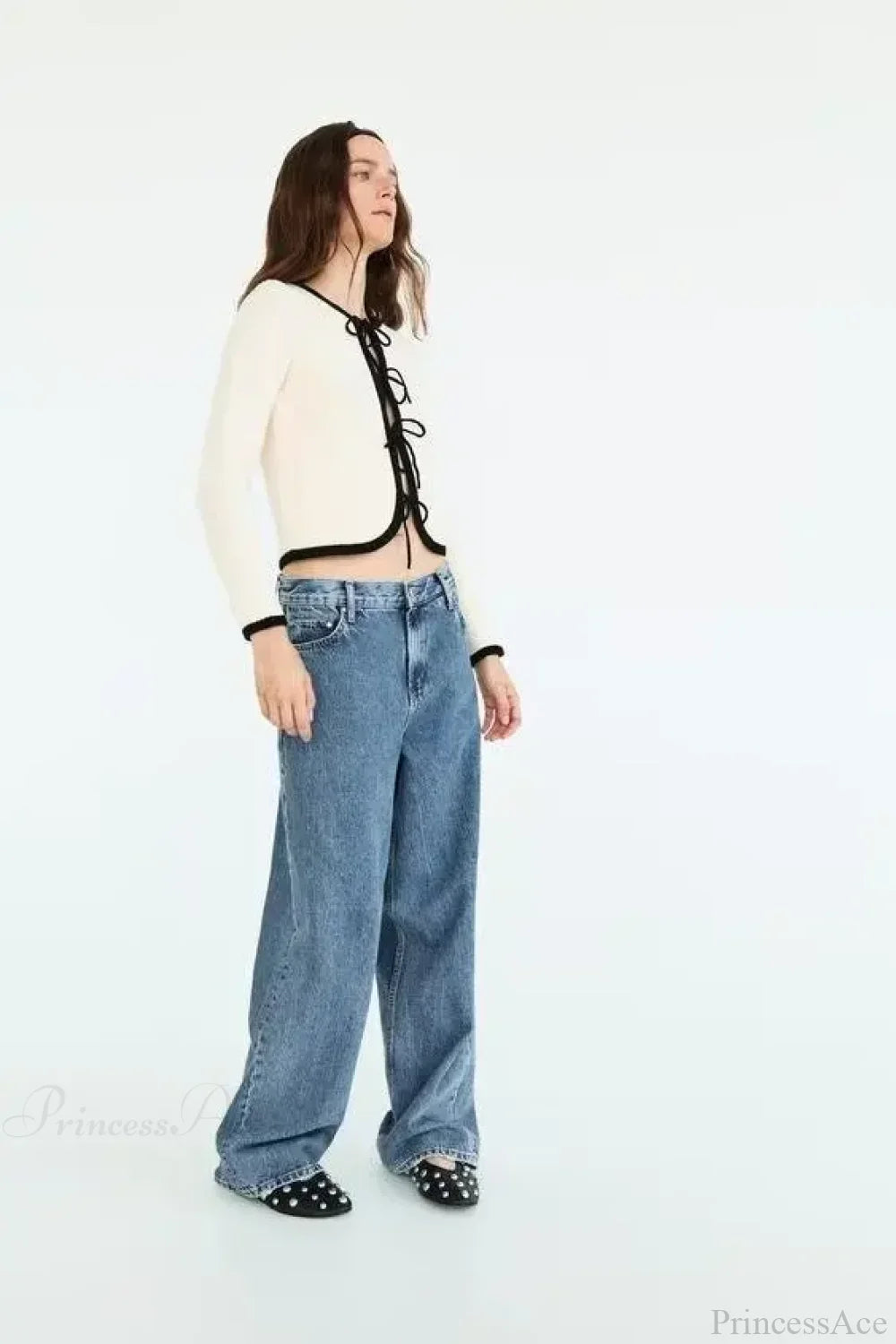 Bow Tie V-neck Long Sleeve Cardigan image 3