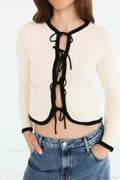 Bow Tie V-neck Long Sleeve Cardigan image 1