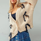 Bow Trim Button Down Cardigan image 3