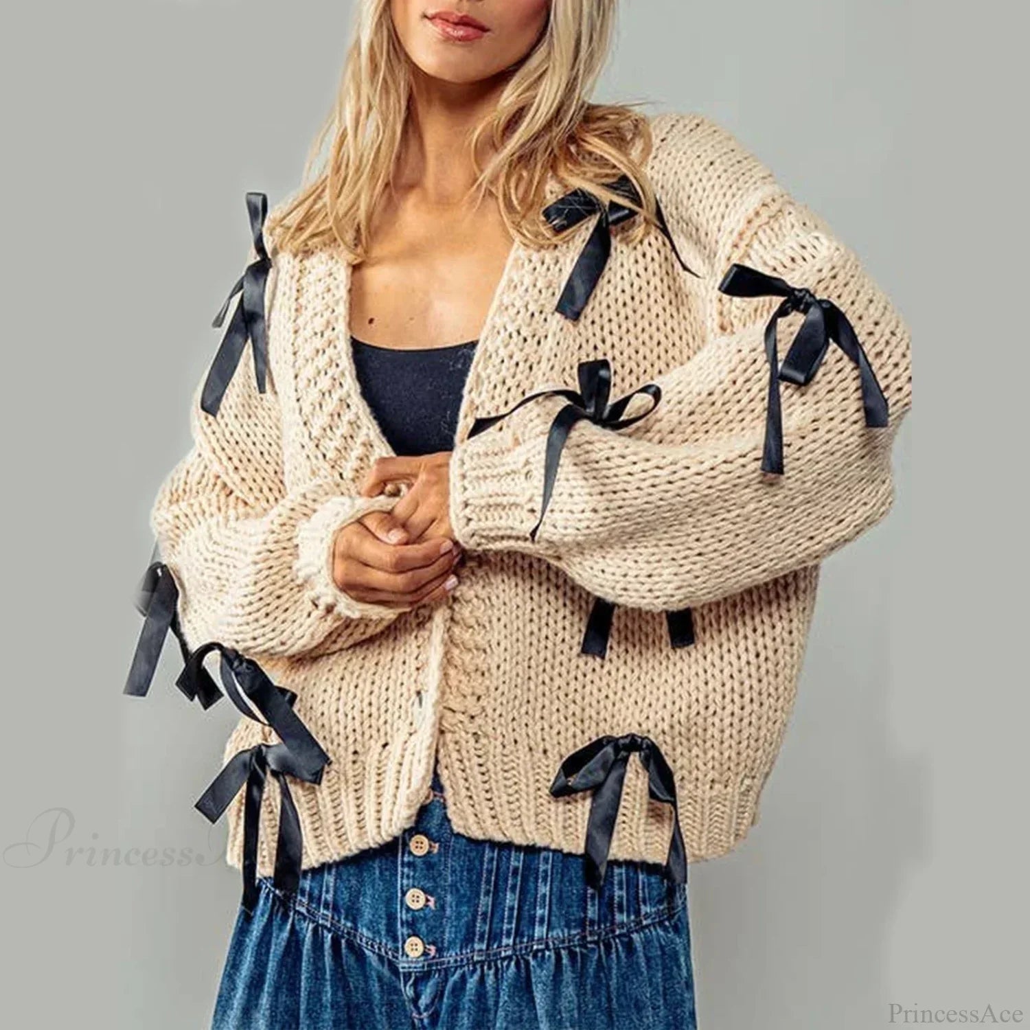 Bow Trim Button Down Cardigan image 1