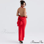 Bowknot Contrast Color Strapless Bodycon Classic Party Maxi Dress image 3