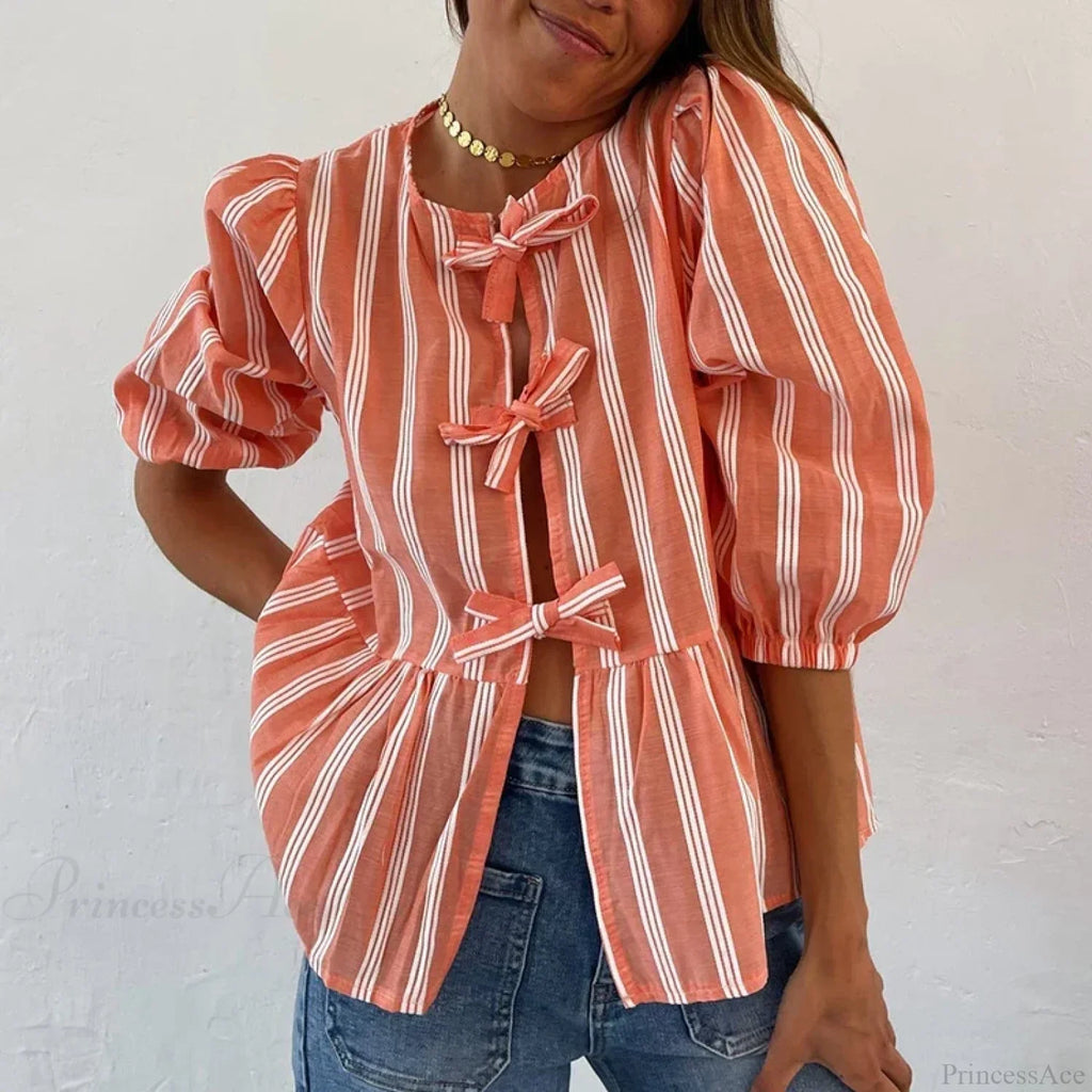 Bowknot Front Hollow Out Vintage Ruffles Puff Sleeve Elegant Sweet Y2K Crop Top image 6