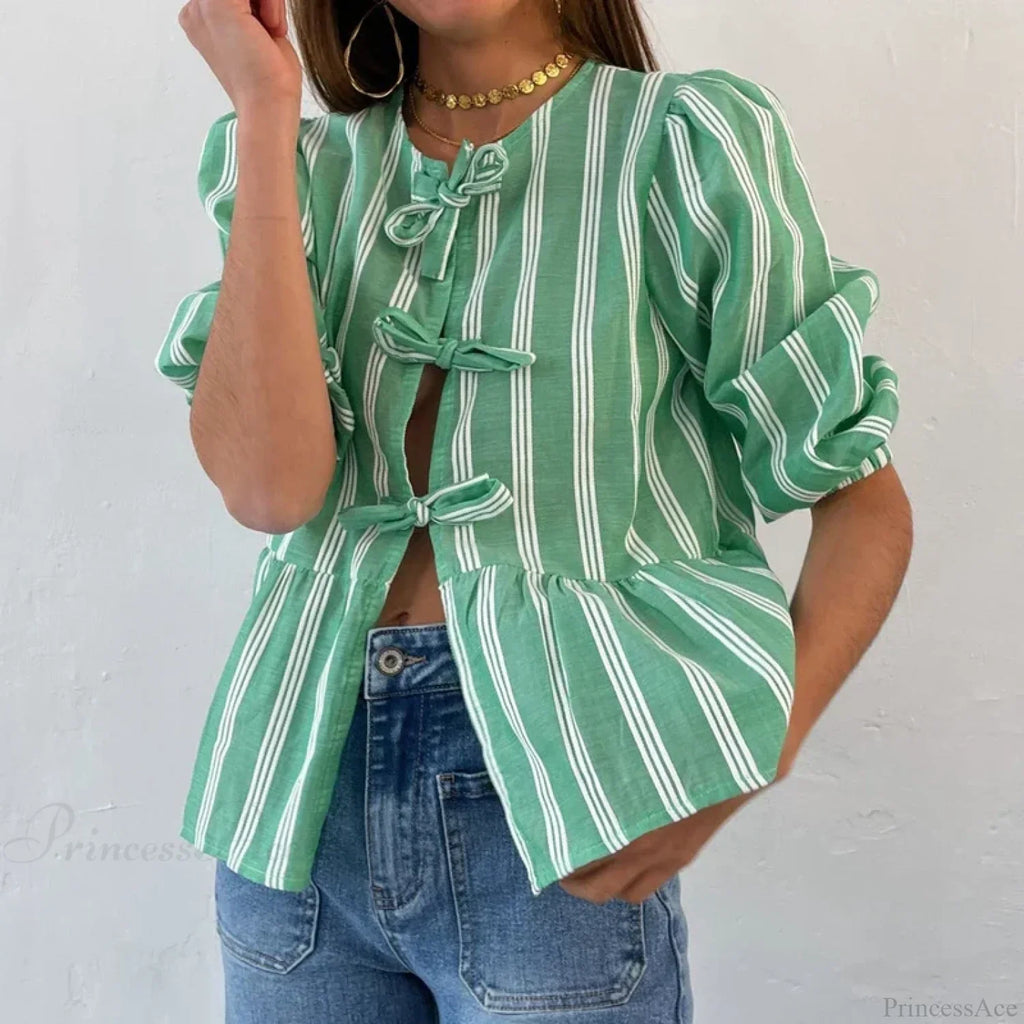 Bowknot Front Hollow Out Vintage Ruffles Puff Sleeve Elegant Sweet Y2K Crop Top image 3