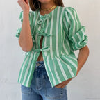 Bowknot Front Hollow Out Vintage Ruffles Puff Sleeve Elegant Sweet Y2K Crop Top image 3