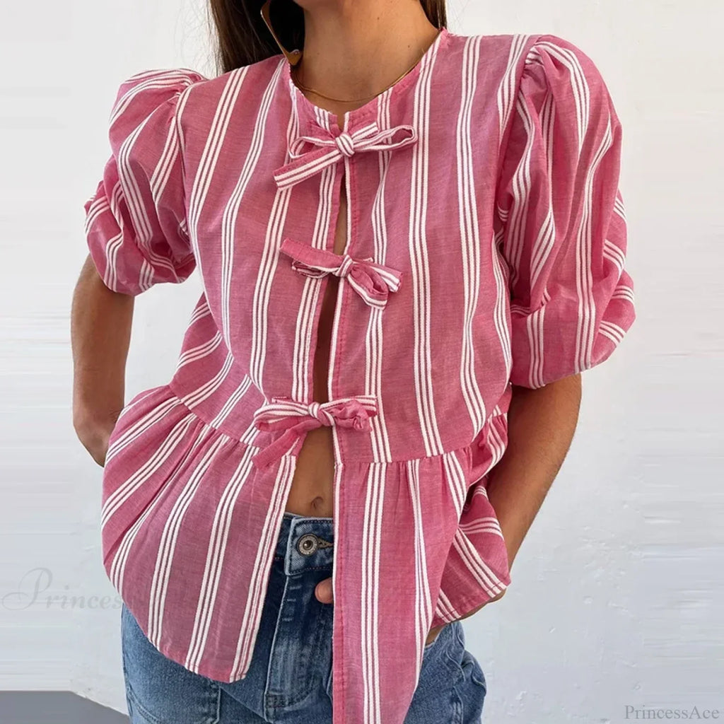 Bowknot Front Hollow Out Vintage Ruffles Puff Sleeve Elegant Sweet Y2K Crop Top image 4