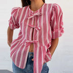 Bowknot Front Hollow Out Vintage Ruffles Puff Sleeve Elegant Sweet Y2K Crop Top image 4