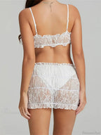 Bowknot Spaghetti Strap Sleeveless Lace Camis Crop Top with Mini Skirt Set image 6