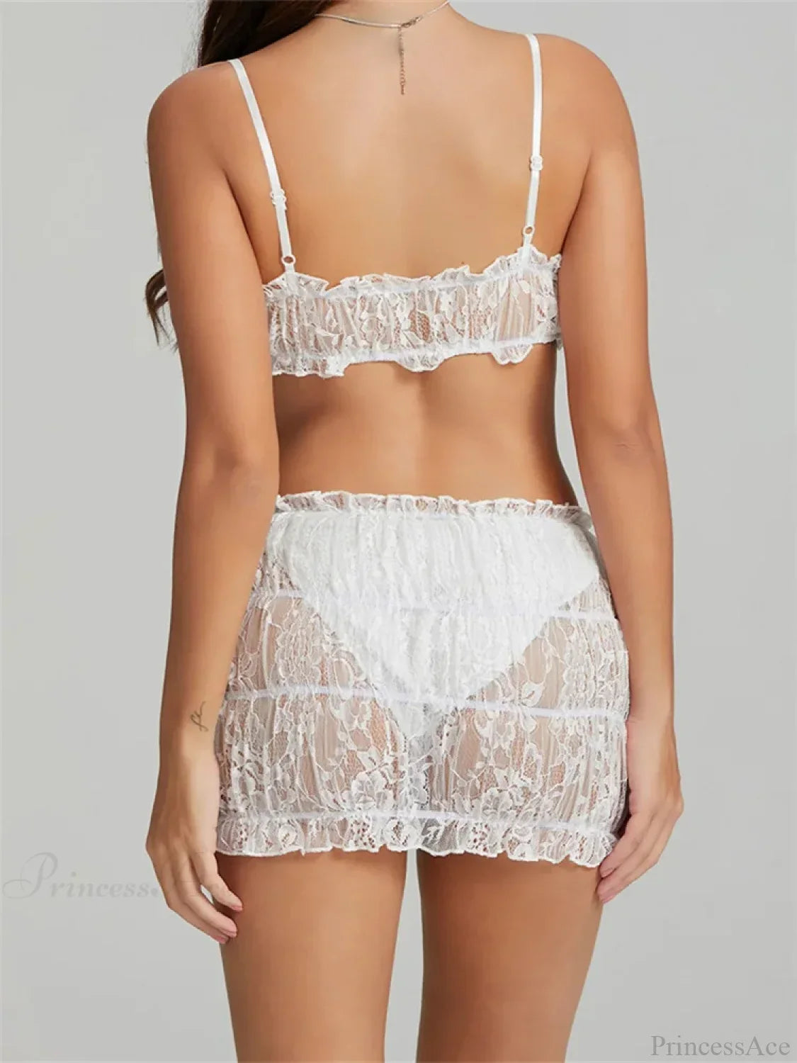 Bowknot Spaghetti Strap Sleeveless Lace Camis Crop Top with Mini Skirt Set image 6