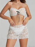 Bowknot Spaghetti Strap Sleeveless Lace Camis Crop Top with Mini Skirt Set image 1