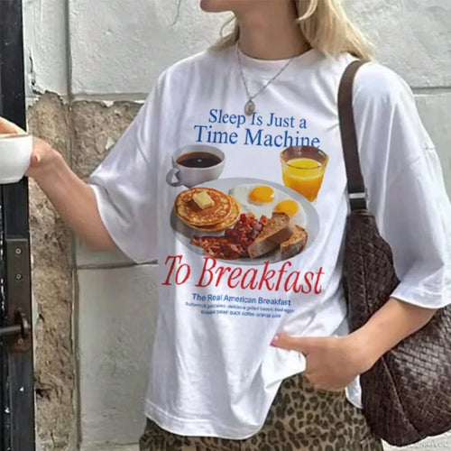 Breakfast Meme Oversized Graphic T-shirt image 1
