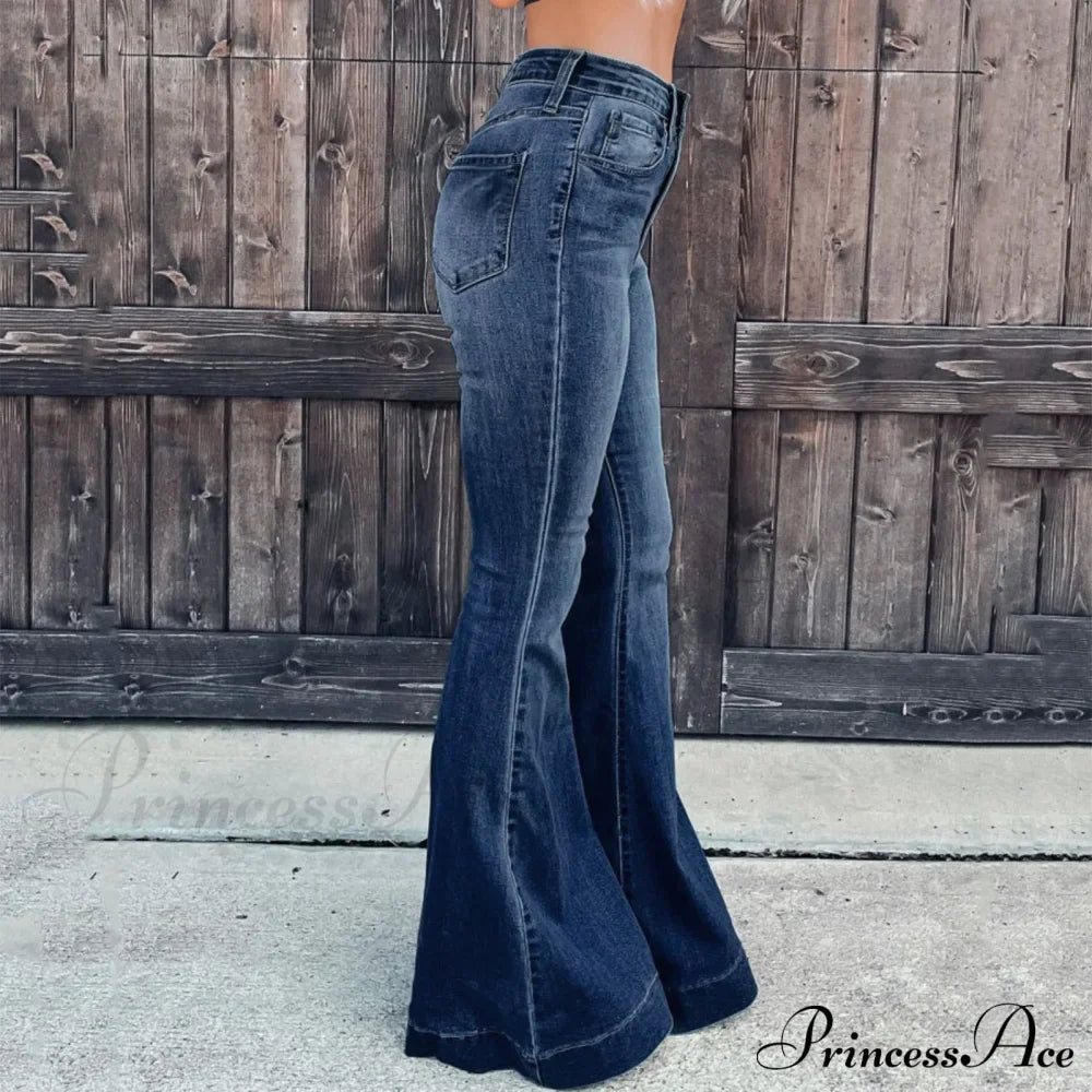Breasted Flared Bell Bottom Denim Jeans image 2