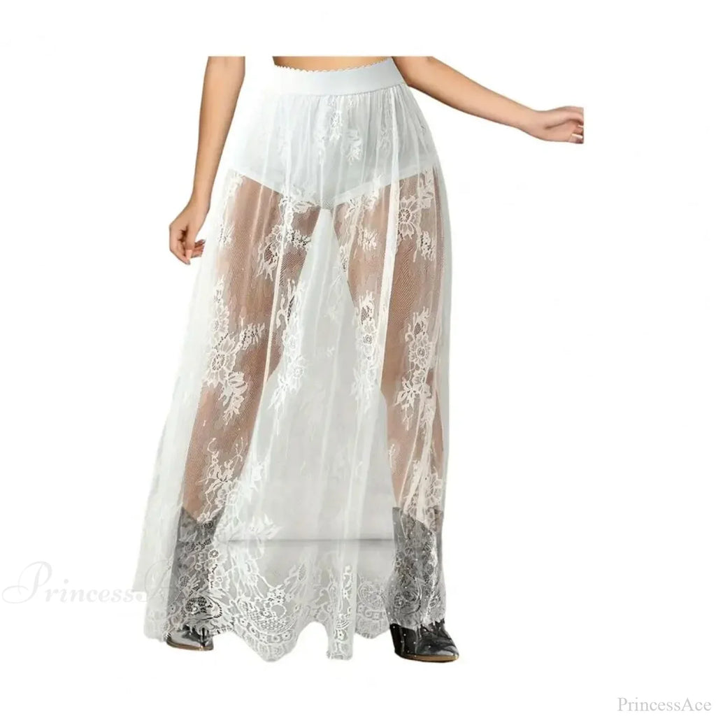 Breathable Plaid Mesh Maxi Skirt Dark Style Embroidery image 5