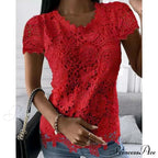 Brief Pink Neck White Casual Women's Blouse Round Black Lace Arm Basic Plain Blouse image 5