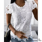 Brief Pink Neck White Casual Women's Blouse Round Black Lace Arm Basic Plain Blouse image 1