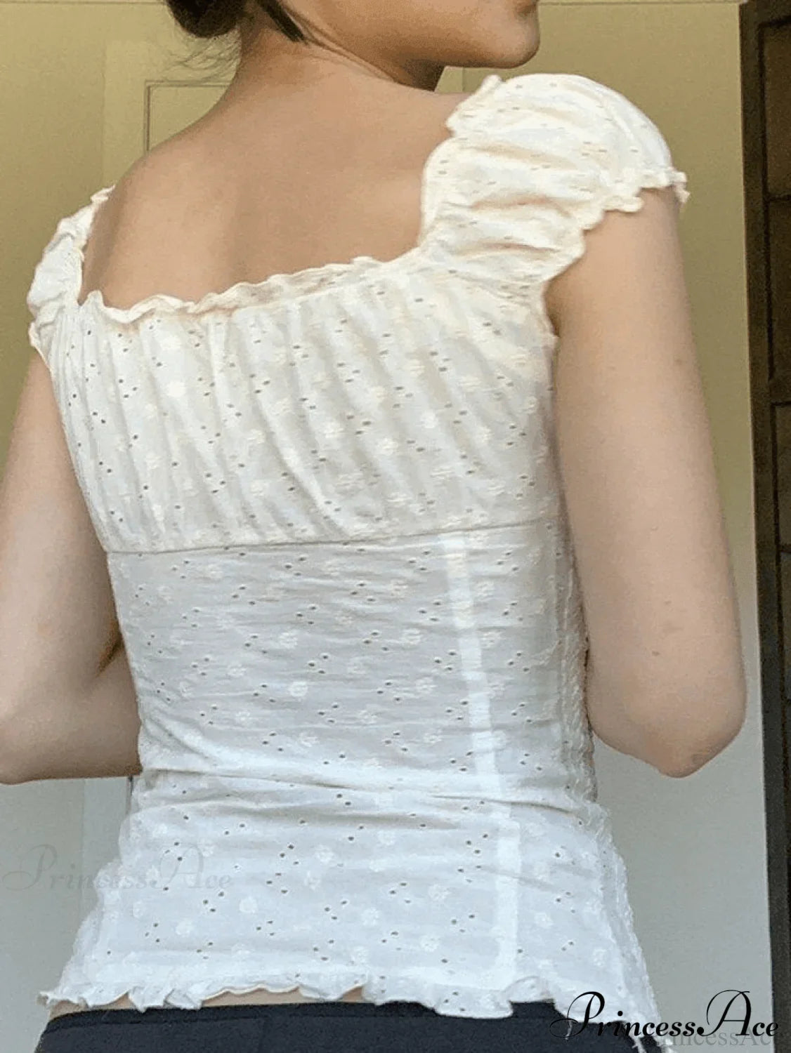 Broderie Lace White Trendy Cropped Tank Top image 3