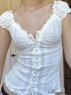 Broderie Lace White Trendy Cropped Tank Top image 2