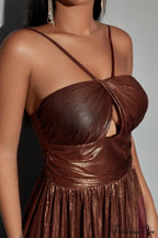 Bronze Spaghetti Stylish Strap Backless Dress image 4