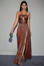 Bronze Spaghetti Stylish Strap Backless Dress image 5