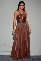 Bronze Spaghetti Stylish Strap Backless Dress image 1