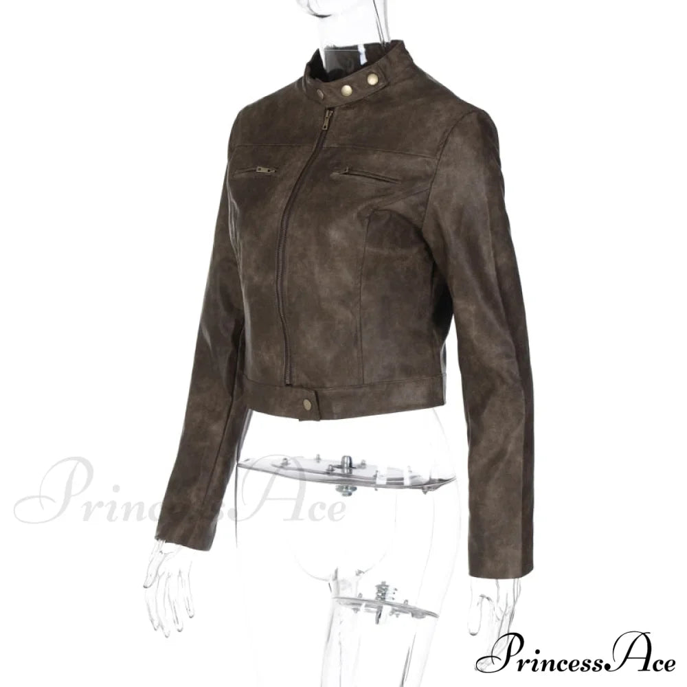 Brown Biker Stylish Faux Leather Jacket image 9