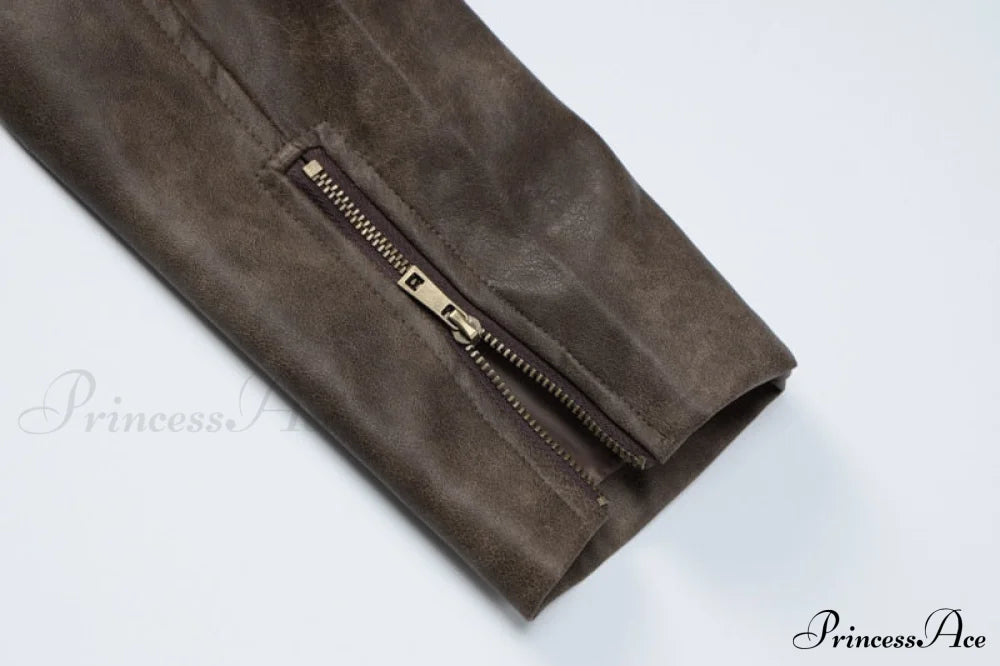Brown Biker Stylish Faux Leather Jacket image 8