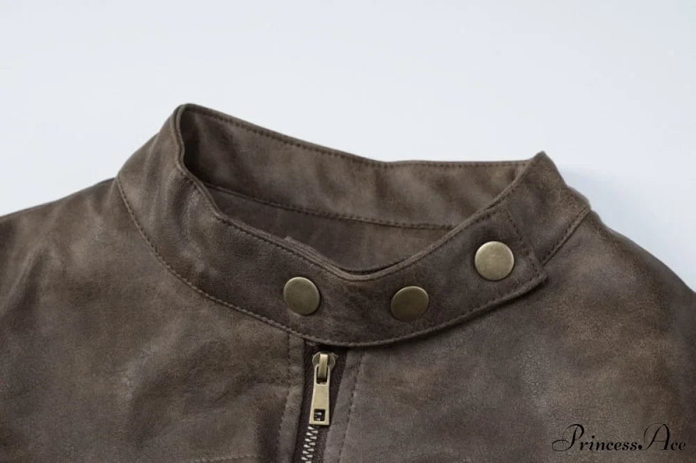Brown Biker Stylish Faux Leather Jacket image 7