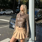Brown Biker Stylish Faux Leather Jacket image 11