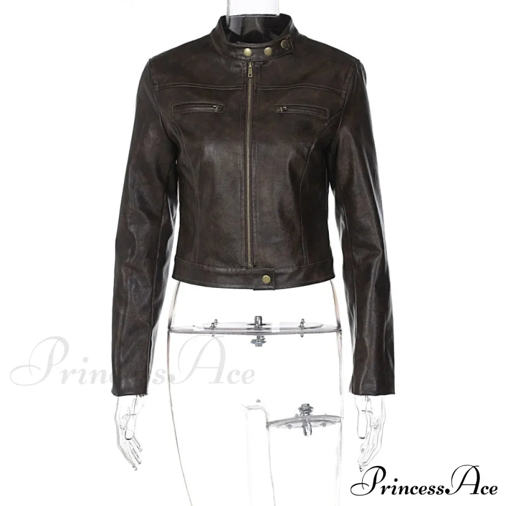 Brown Biker Stylish Faux Leather Jacket image 3