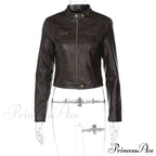Brown Biker Stylish Faux Leather Jacket image 3