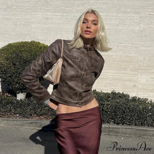 Brown Biker Stylish Faux Leather Jacket image 1
