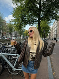 Brown Cropped Lapel Leather Coat image 4