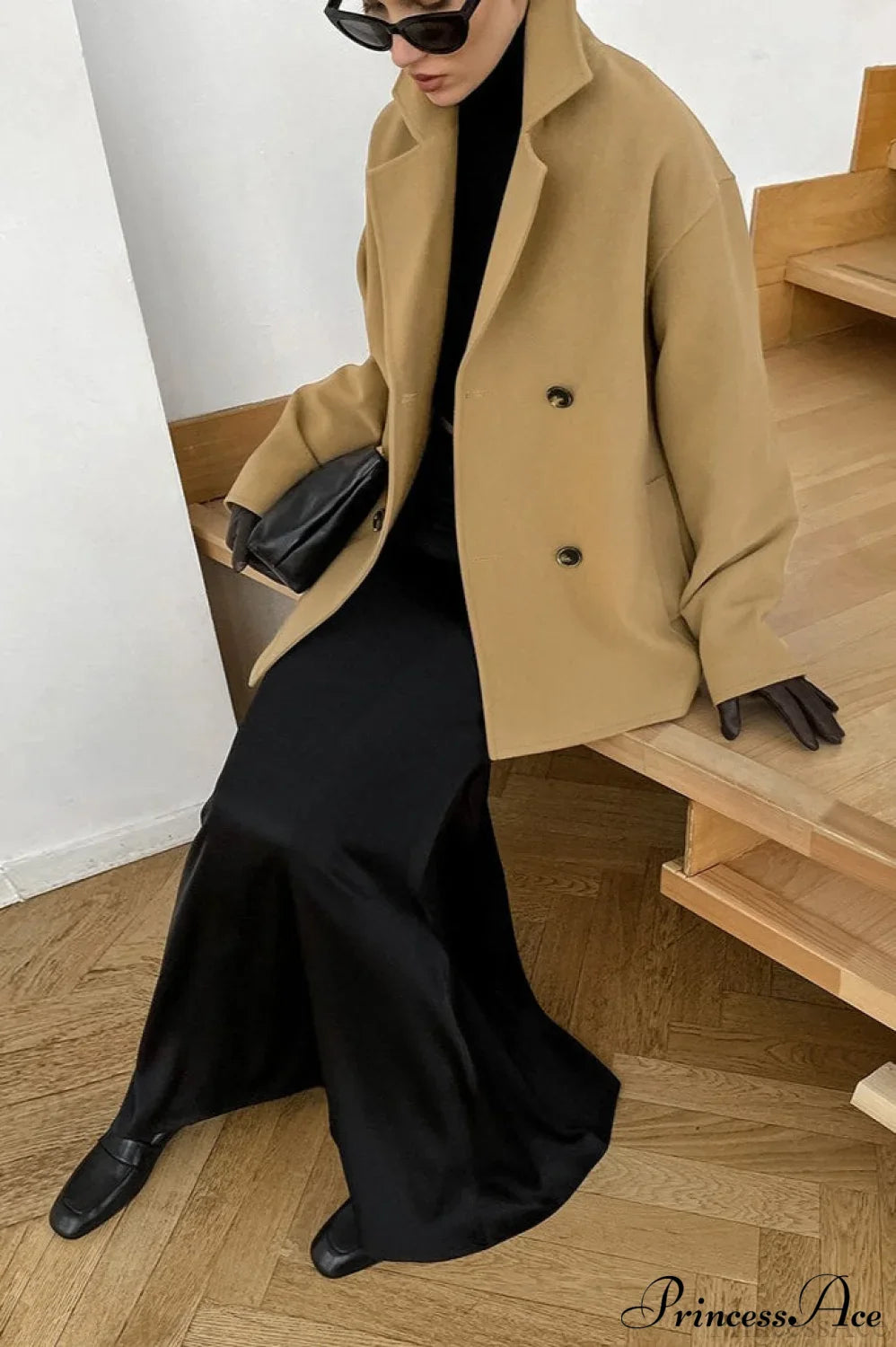 Brown Double-Breasted Thick Midi Wool Coat image 5