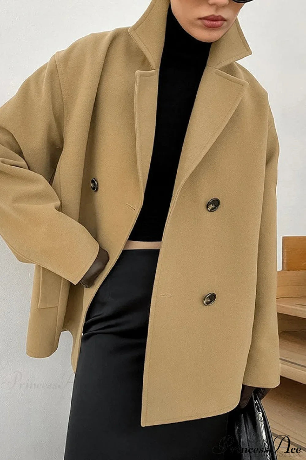 Brown Double-Breasted Thick Midi Wool Coat image 4