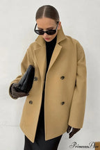 Brown Double-Breasted Thick Midi Wool Coat image 3