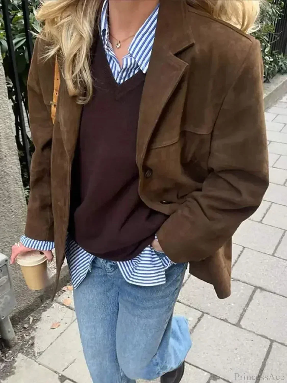 Brown Double Pocket Blazer Short Coat image 5