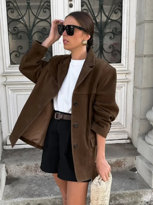 Brown Double Pocket Blazer Short Coat image 2