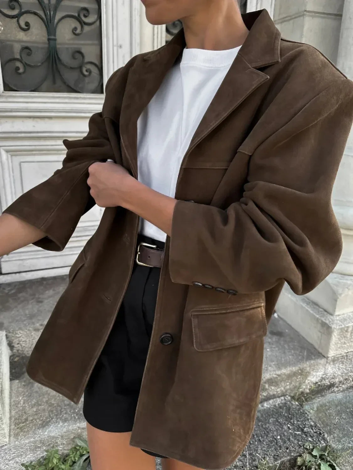 Brown Double Pocket Blazer Short Coat image 4