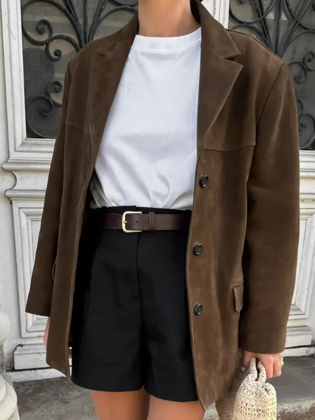 Brown Double Pocket Blazer Short Coat image 1